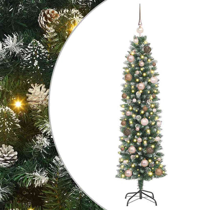 Konstgjort smalt julträd med 150 LED-lampor Grön och Vit 150 cm