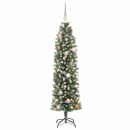 Konstgjort smalt julträd med 150 LED-lampor Grön och Vit 150 cm