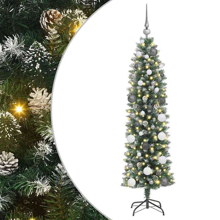 Konstgjort smalt julträd med 150 LED-lampor Grön och Vit 150 cm