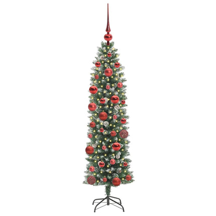 Konstgjort smalt julträd med 150 LED-lampor Grön och Vit 150 cm