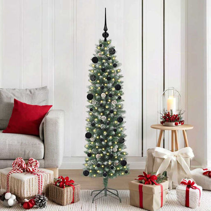 Konstgjort smalt julträd med 150 LED-lampor Grön och Vit 150 cm