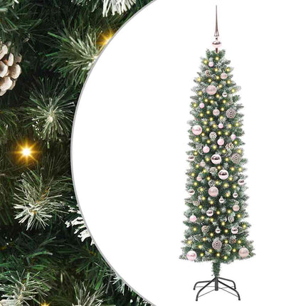 Konstgjort smalt julträd med 150 LED-lampor Grön och Vit 150 cm