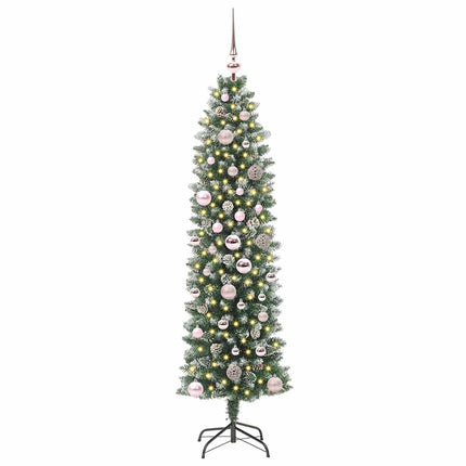 Konstgjort smalt julträd med 150 LED-lampor Grön och Vit 150 cm