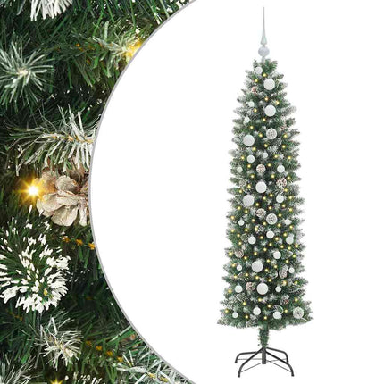 Konstgjort smalt julträd med 150 LED-lampor Grön och Vit 150 cm