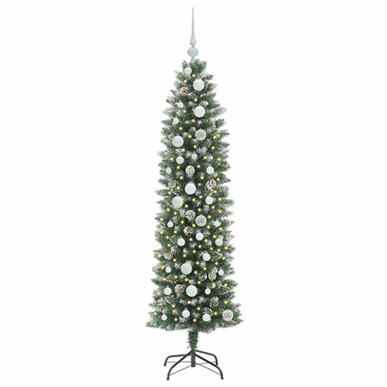 Konstgjort smalt julträd med 150 LED-lampor Grön och Vit 150 cm