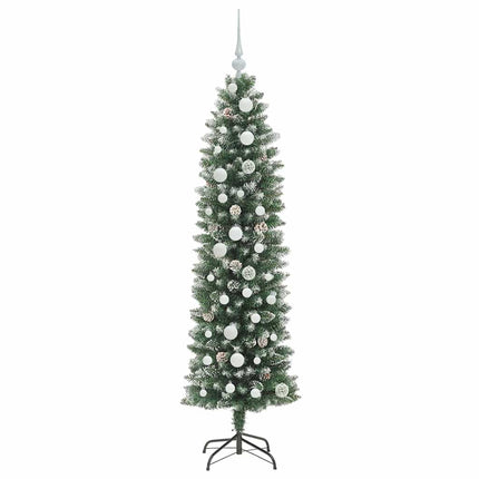 Konstgjort smalt julträd med 150 LED-lampor Grön och Vit 150 cm