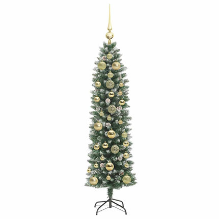 Konstgjort smalt julträd med 150 LED-lampor Grön och Vit 150 cm