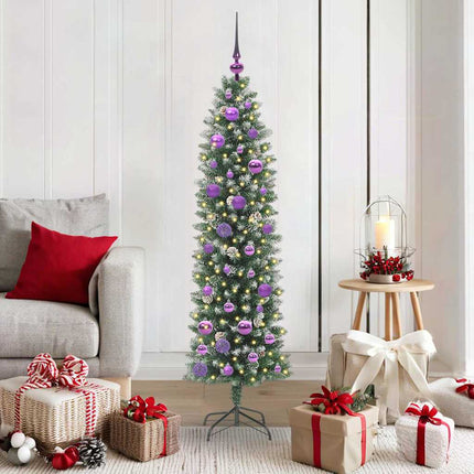 Konstgjort smalt julträd med 150 LED-lampor Grön och Vit 150 cm