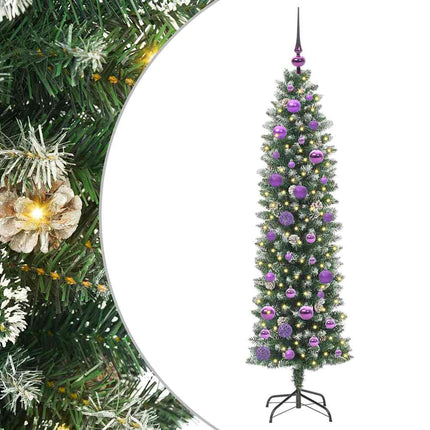 Konstgjort smalt julträd med 150 LED-lampor Grön och Vit 150 cm