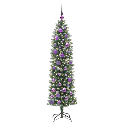 Konstgjort smalt julträd med 150 LED-lampor Grön och Vit 150 cm