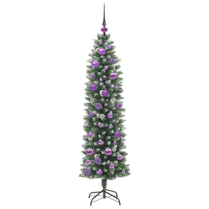 Konstgjort smalt julträd med 150 LED-lampor Grön och Vit 150 cm