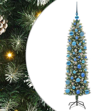 Konstgjort smalt julträd med 150 LED-lampor Grön och Vit 150 cm