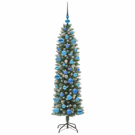 Konstgjort smalt julträd med 150 LED-lampor Grön och Vit 150 cm