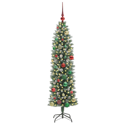Konstgjort smalt julträd med 150 LED-lampor Grön och Vit 150 cm