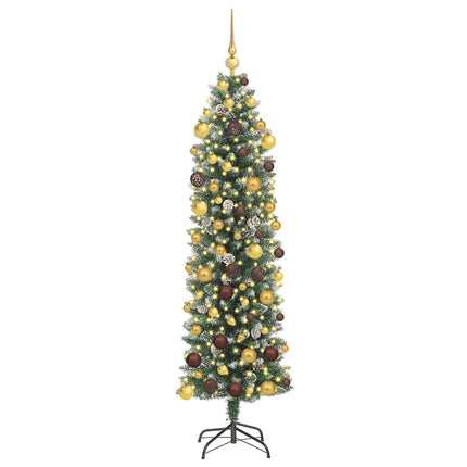 Konstgjort smalt julträd med 300 LED-lampor Grön och Vit 180 cm