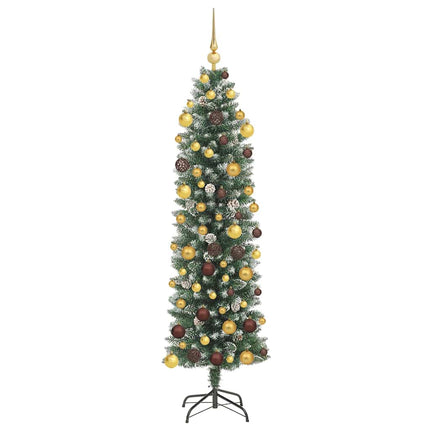 Konstgjort smalt julträd med 300 LED-lampor Grön och Vit 180 cm