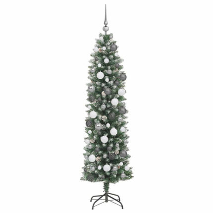 Konstgjort smalt julträd med 300 LED-lampor Grön och Vit 180 cm