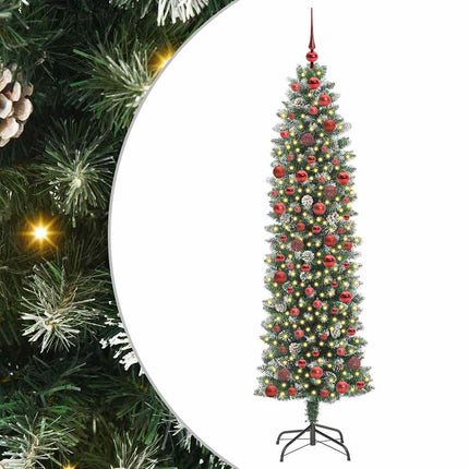 Konstgjort smalt julträd med 300 LED-lampor Grön och Vit 180 cm