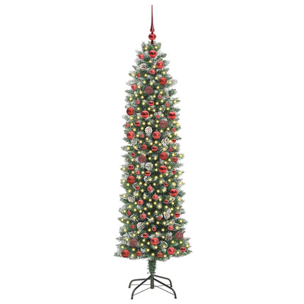 Konstgjort smalt julträd med 300 LED-lampor Grön och Vit 180 cm