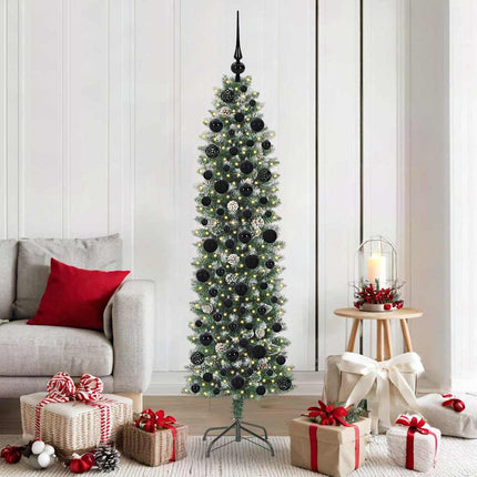 Konstgjort smalt julträd med 300 LED-lampor Grön och Vit 180 cm