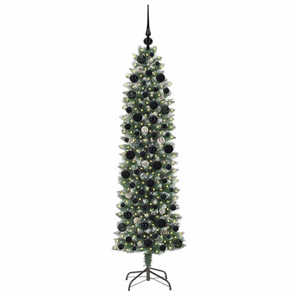 Konstgjort smalt julträd med 300 LED-lampor Grön och Vit 180 cm