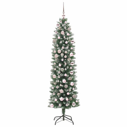 Konstgjort smalt julträd med 300 LED-lampor Grön och Vit 180 cm