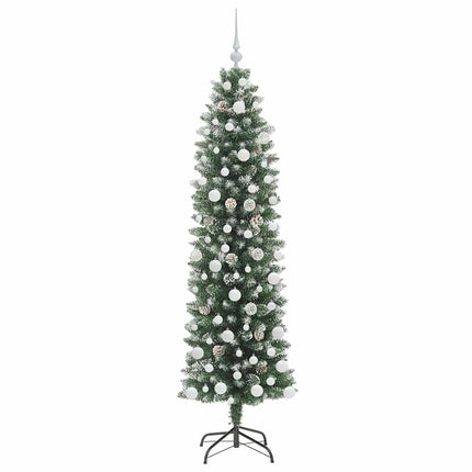 Konstgjort smalt julträd med 300 LED-lampor Grön och Vit 180 cm