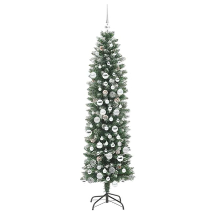 Konstgjort smalt julträd med 300 LED-lampor Grön och Vit 180 cm