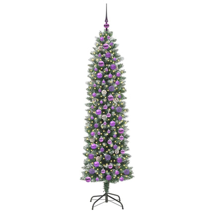 Konstgjort smalt julträd med 300 LED-lampor Grön och Vit 180 cm