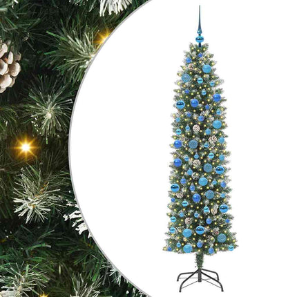 Konstgjort smalt julträd med 300 LED-lampor Grön och Vit 180 cm