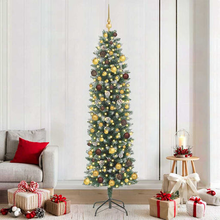 Konstgjort smalt julträd med 300 LED-lampor Grön och Vit 210 cm