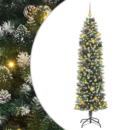 Konstgjort smalt julträd med 300 LED-lampor Grön och Vit 210 cm