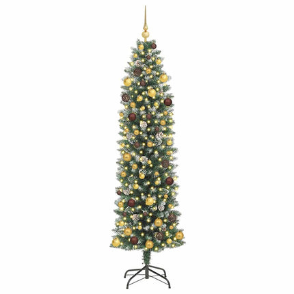 Konstgjort smalt julträd med 300 LED-lampor Grön och Vit 210 cm
