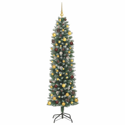 Konstgjort smalt julträd med 300 LED-lampor Grön och Vit 210 cm