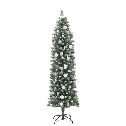 Konstgjort smalt julträd med 300 LED-lampor Grön och Vit 210 cm