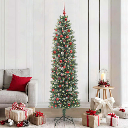 Konstgjort smalt julträd med 300 LED-lampor Grön och Vit 210 cm
