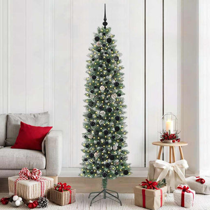 Konstgjort smalt julträd med 300 LED-lampor Grön och Vit 210 cm