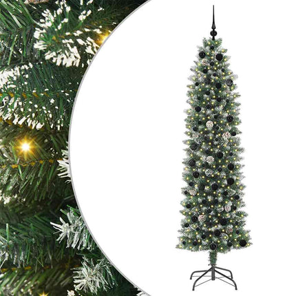 Konstgjort smalt julträd med 300 LED-lampor Grön och Vit 210 cm