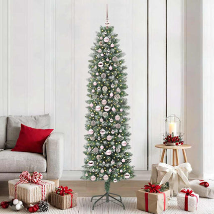 Konstgjort smalt julträd med 300 LED-lampor Grön och Vit 210 cm