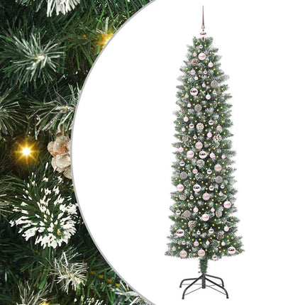 Konstgjort smalt julträd med 300 LED-lampor Grön och Vit 210 cm