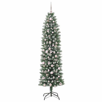 Konstgjort smalt julträd med 300 LED-lampor Grön och Vit 210 cm