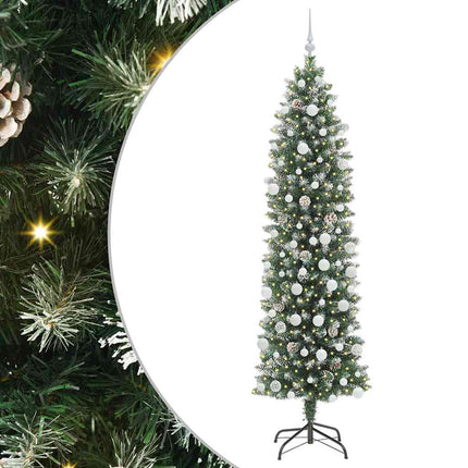 Konstgjort smalt julträd med 300 LED-lampor Grön och Vit 210 cm