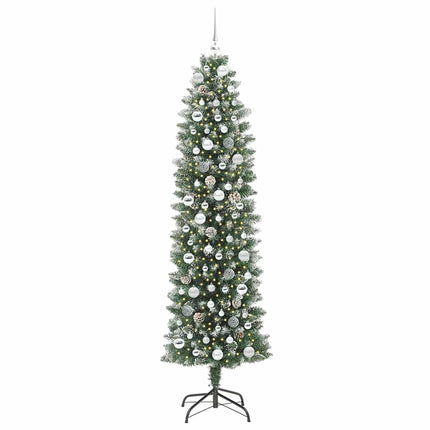 Konstgjort smalt julträd med 300 LED-lampor Grön och Vit 210 cm