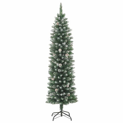 Konstgjort smalt julträd med 300 LED-lampor Grön och Vit 210 cm