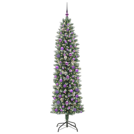 Konstgjort smalt julträd med 300 LED-lampor Grön och Vit 210 cm