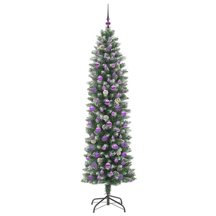 Konstgjort smalt julträd med 300 LED-lampor Grön och Vit 210 cm
