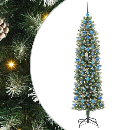 Konstgjort smalt julträd med 300 LED-lampor Grön och Vit 210 cm