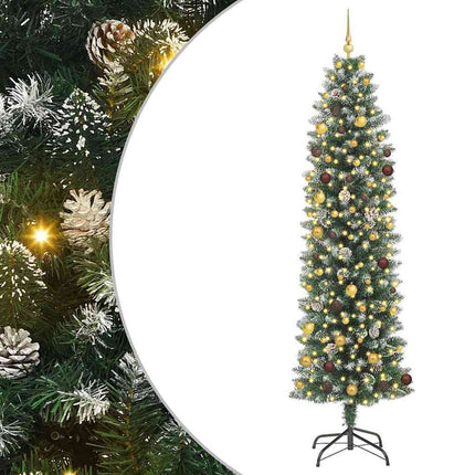 Konstgjort smalt julträd med 300 LED-lampor Grön och Vit 240 cm