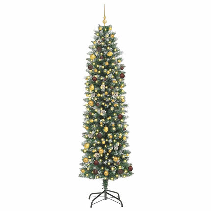 Konstgjort smalt julträd med 300 LED-lampor Grön och Vit 240 cm