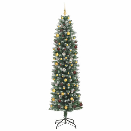 Konstgjort smalt julträd med 300 LED-lampor Grön och Vit 240 cm